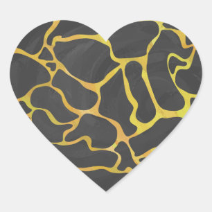 Giraffe, zwart en geel afdrukken hart sticker