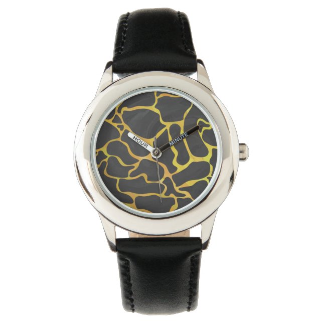 Giraffe, zwart en geel afdrukken horloge (Voorkant)
