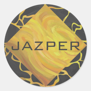 Giraffe, zwart en geel afdrukken ronde sticker