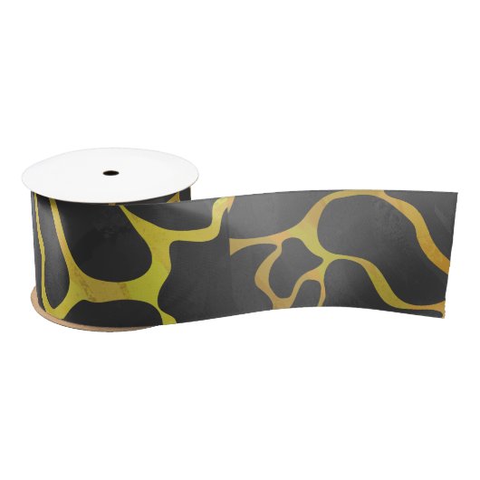 Giraffe, zwart en geel afdrukken satijnen lint (Spoel)
