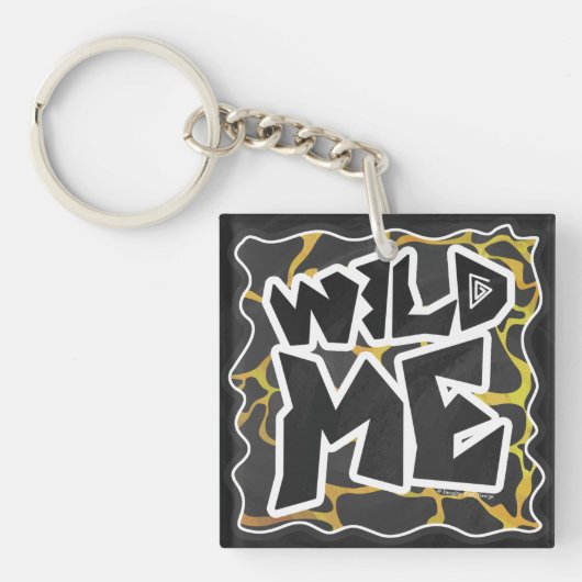 Giraffe, zwart en geel afdrukken sleutelhanger (voorkant)