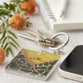 Giraffe, zwart en geel afdrukken sleutelhanger (Voorkant Rechts)