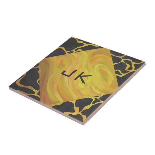 Giraffe, zwart en geel afdrukken tegeltje (Zijkant)