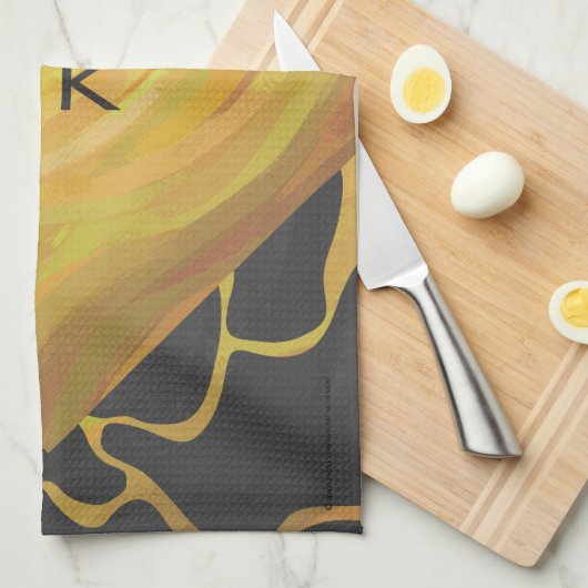 Giraffe, zwart en geel afdrukken theedoek (Quarter Fold)