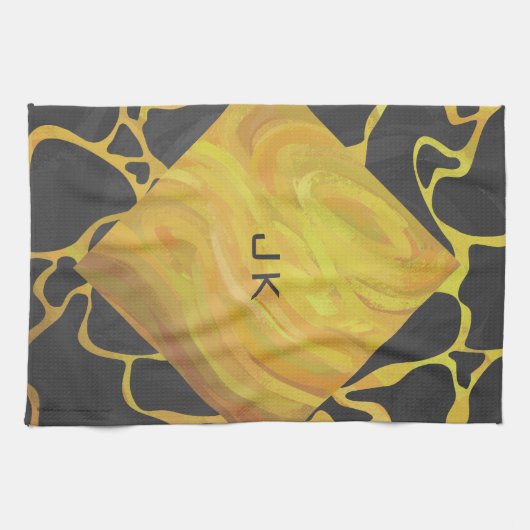 Giraffe, zwart en geel afdrukken theedoek (Horizontaal)