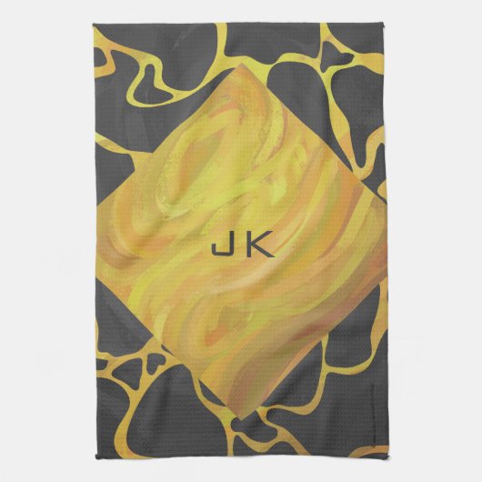 Giraffe, zwart en geel afdrukken theedoek (Verticaal)