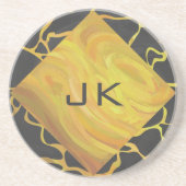 Giraffe, zwart en geel afdrukken zandsteen onderzetter (Voorkant)