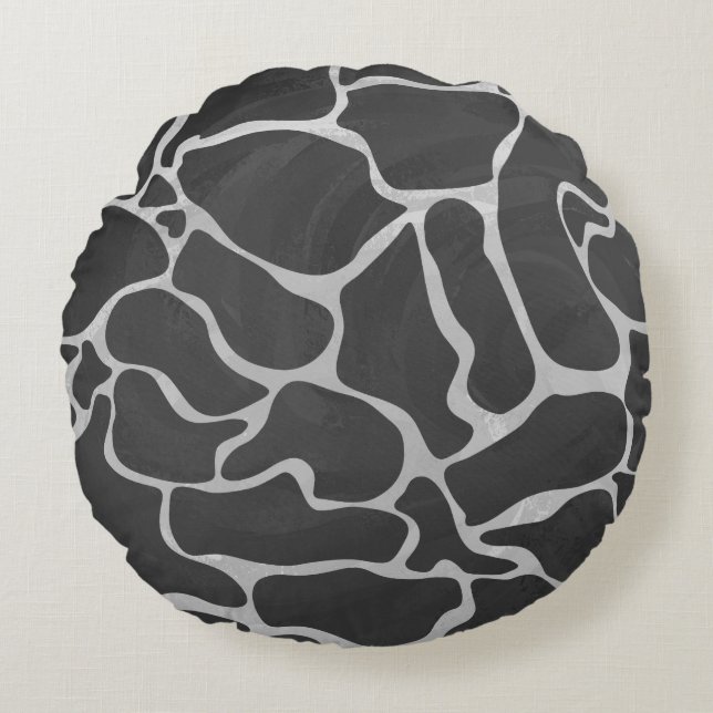 Giraffe zwart en lichte grijze afdrukken rond kussen (Voorkant)