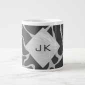 Giraffe zwart en lichte grijze monogram grote koffiekop (Voorkant)