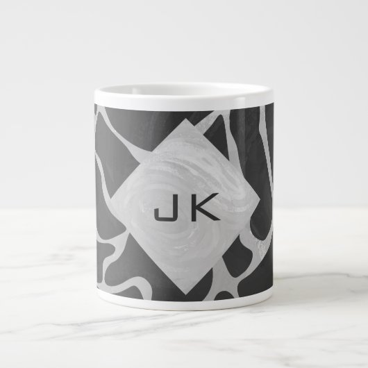 Giraffe zwart en lichte grijze monogram grote koffiekop (Voorkant)