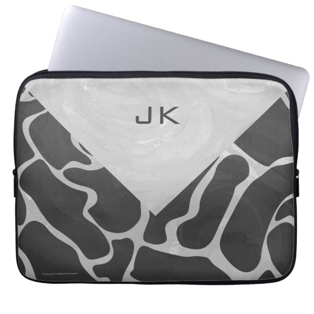 Giraffe zwart en lichte grijze monogram laptop sleeve (Voorkant)