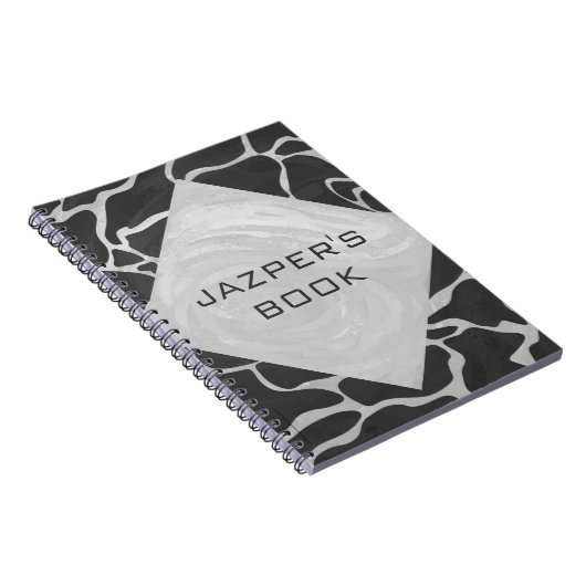 Giraffe zwart en lichte grijze monogram notitieboek (Rechterzijde)