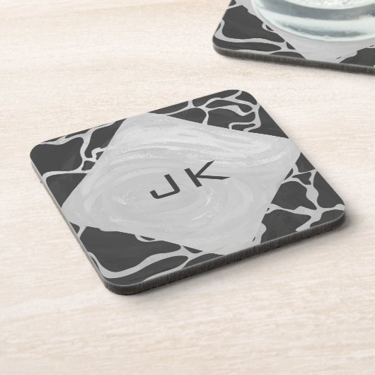 Giraffe zwart en lichte grijze monogram onderzetter (Linkerzijde)