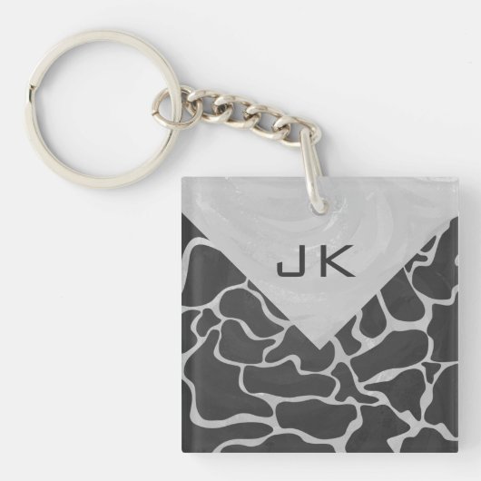 Giraffe zwart en lichte grijze monogram sleutelhanger (Voorkant)
