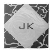 Giraffe zwart en lichte grijze monogram tegeltje (Voorkant)