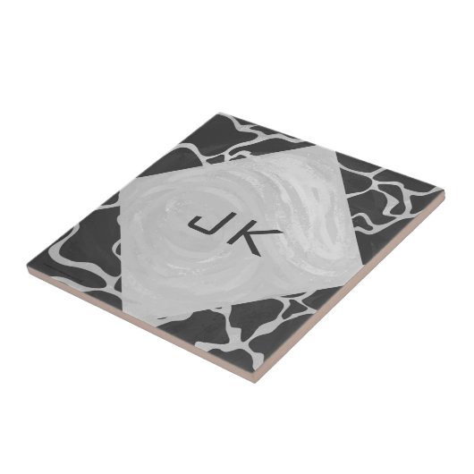 Giraffe zwart en lichte grijze monogram tegeltje (Zijkant)