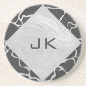 Giraffe zwart en lichte grijze monogram zandsteen onderzetter (Voorkant)