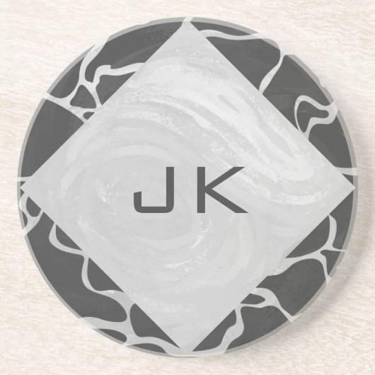 Giraffe zwart en lichte grijze monogram zandsteen onderzetter (Voorkant)