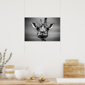 Giraffe zwart-wit fotografie kunst poster (Keuken)