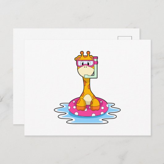 Giraffe zwemt met snorkel briefkaart (Voorkant / Achterkant)