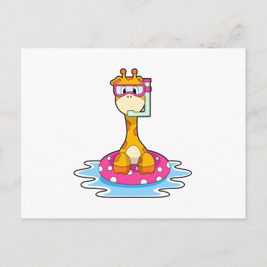 Giraffe zwemt met snorkel briefkaart (Voorkant)