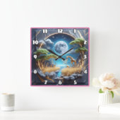 Giraffe zwervend onder maanlicht in Afrika Vierkante Klok (Huis)