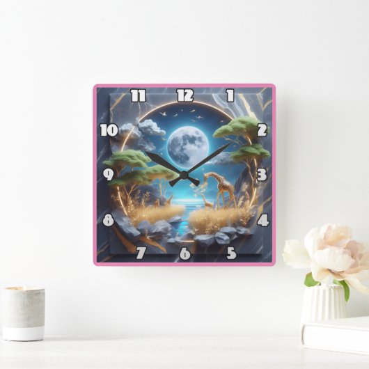 Giraffe zwervend onder maanlicht in Afrika Vierkante Klok (Huis)