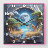 Giraffe zwervend onder maanlicht in Afrika Vierkante Klok (Voorkant)