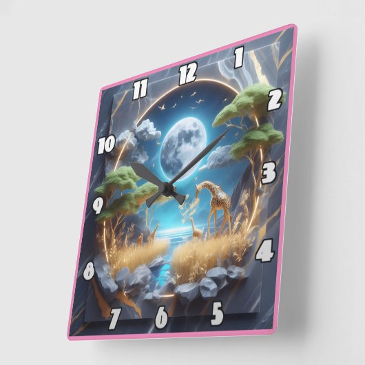 Giraffe zwervend onder maanlicht in Afrika Vierkante Klok (Hoek)