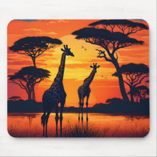 Giraffen bij het watergat bij zonsondergang muismat