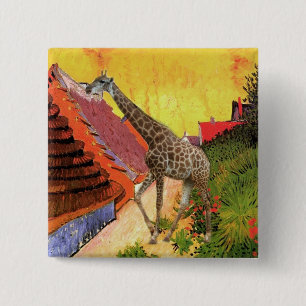Giraffen en bomen,长颈鹿. Dierenpark wild dier fotogr Vierkante Button 5,1 Cm