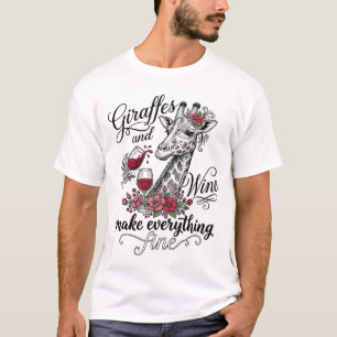 Giraffen en wijn vintage graveer shirt ontwerp_1