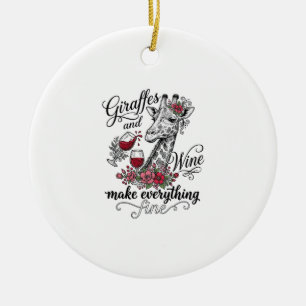 Giraffen En Wijn Vintage Gravure Shirt Ontwerp_1 Keramisch Ornament