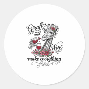 Giraffen En Wijn Vintage Gravure Shirt Ontwerp_1 Ronde Sticker