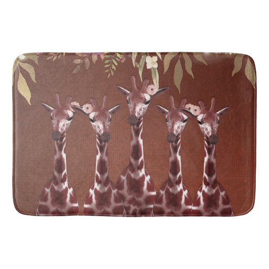 Giraffen Giraffe Bloem Rustiek Bruin Safari Chic Badmat (Voorkant)
