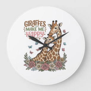 Giraffen maken me gelukkig vintage bloemen shirt o grote klok