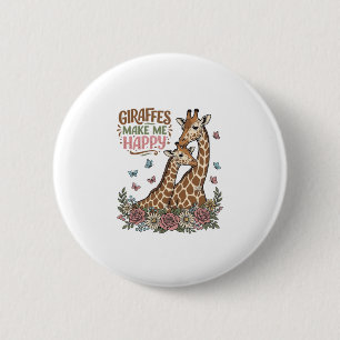 Giraffen maken me gelukkig vintage bloemen shirt o ronde button 5,7 cm