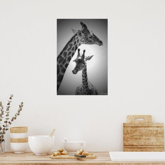 giraffen, moeder en kind poster (Keuken)