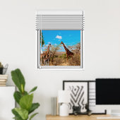 Giraffen Nep Raam Uitzicht Poster (Thuiskantoor)