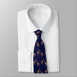 Giraffen Wildlife Patroon Donkerblauw Stropdas