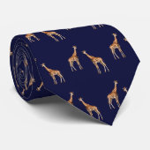 Giraffen Wildlife Patroon Donkerblauw Stropdas (Opgerold)