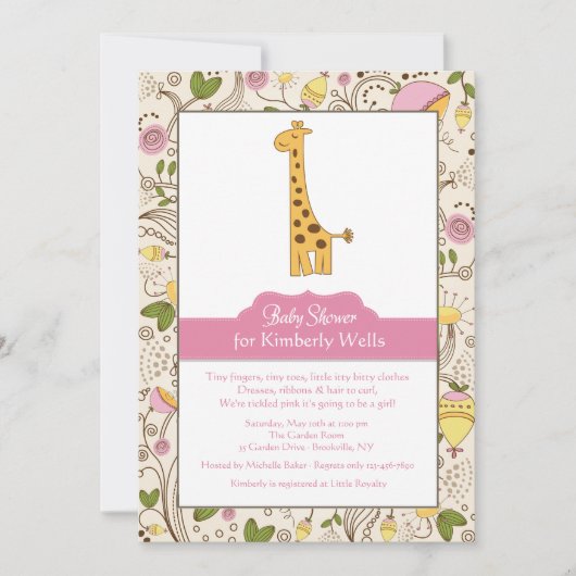 Giraffendruk in roze uitnodiging (Voorkant)