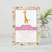 Giraffendruk in roze uitnodiging (Staand voorkant)