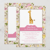 Giraffendruk in roze uitnodiging (Voorkant / Achterkant)