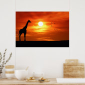 Giraffensilhouet bij zonsondergang poster (Keuken)