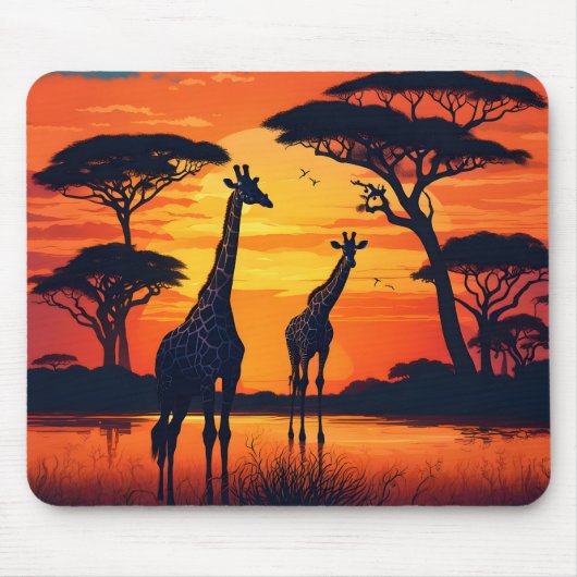Giraffes at the Watering Hole at Sunset Muismat (Voorkant)