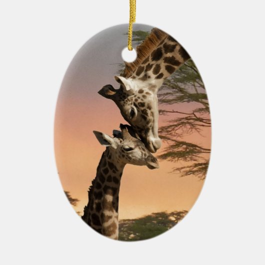 Giraffes begroeten elkaar keramisch ornament (Voorkant)