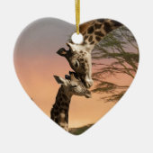Giraffes begroeten elkaar keramisch ornament (Voorkant)