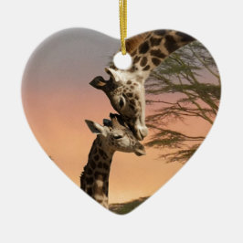 Giraffes begroeten elkaar keramisch ornament