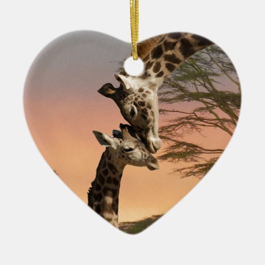 Giraffes begroeten elkaar keramisch ornament (Voorkant)